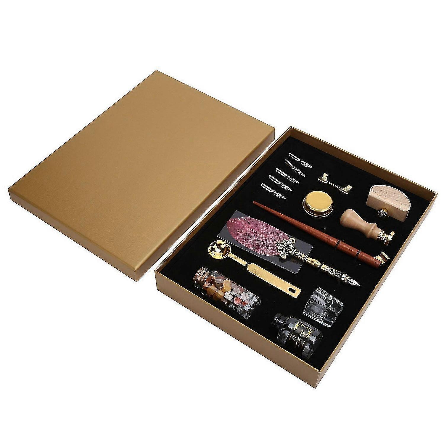 2025 最新モデル フェザー ペン ワックス セット クイル ディップ ライティング インク スタンプ キット ヴィンテージ