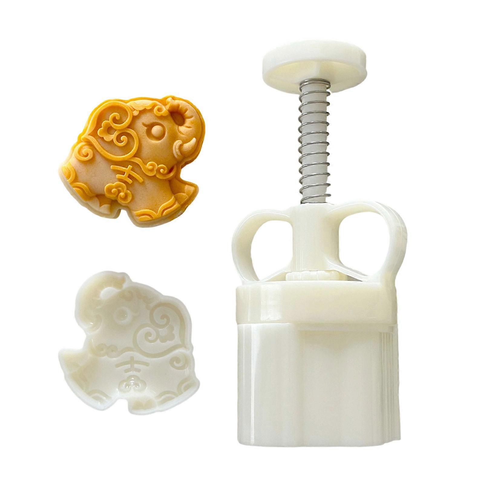 Elephant Cookie Hand Press Baking Tool Home Baking Mooncakes Mould Green Bean Cake Designs Press with Elephant Pattern Multicolor