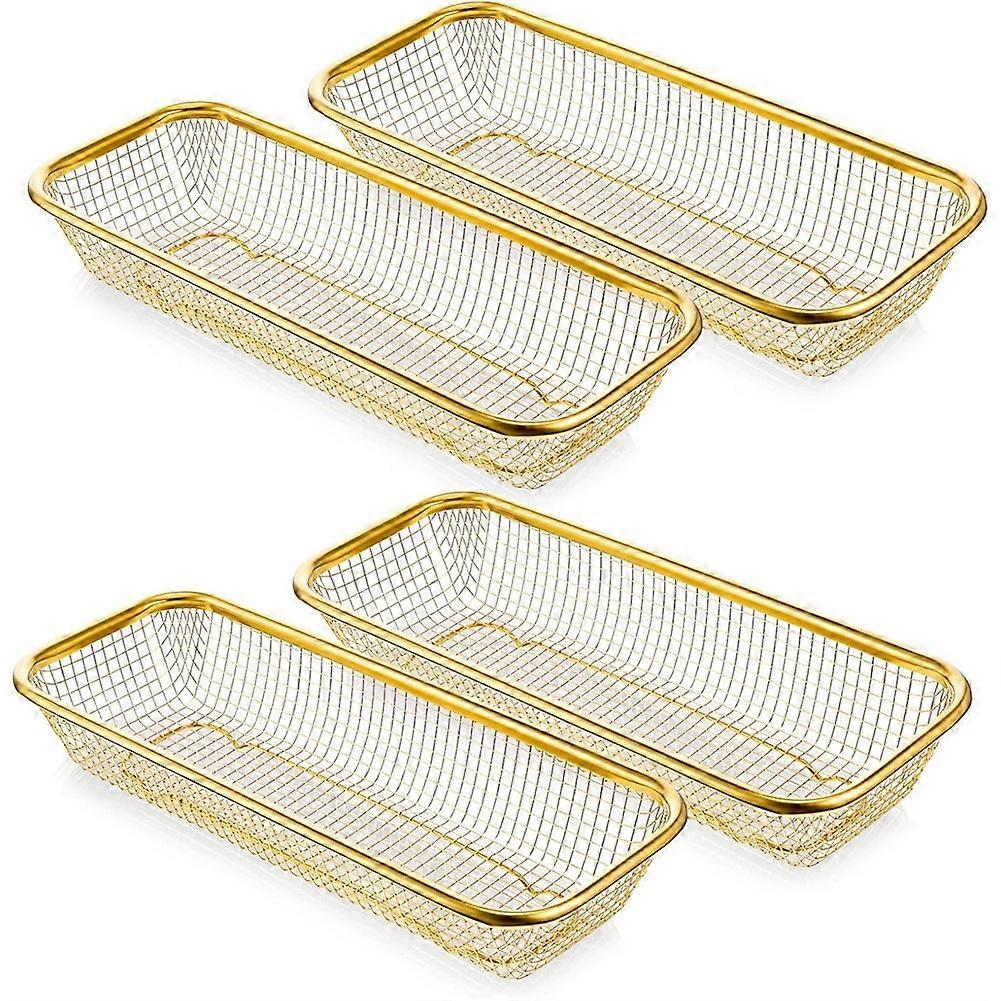 4 Pcs Gold Kitchen Drawer Organizer,Kitchen Drain Basket,Stackable Mesh Storage Baskets,for Holding Knife, Fork,Spoon
