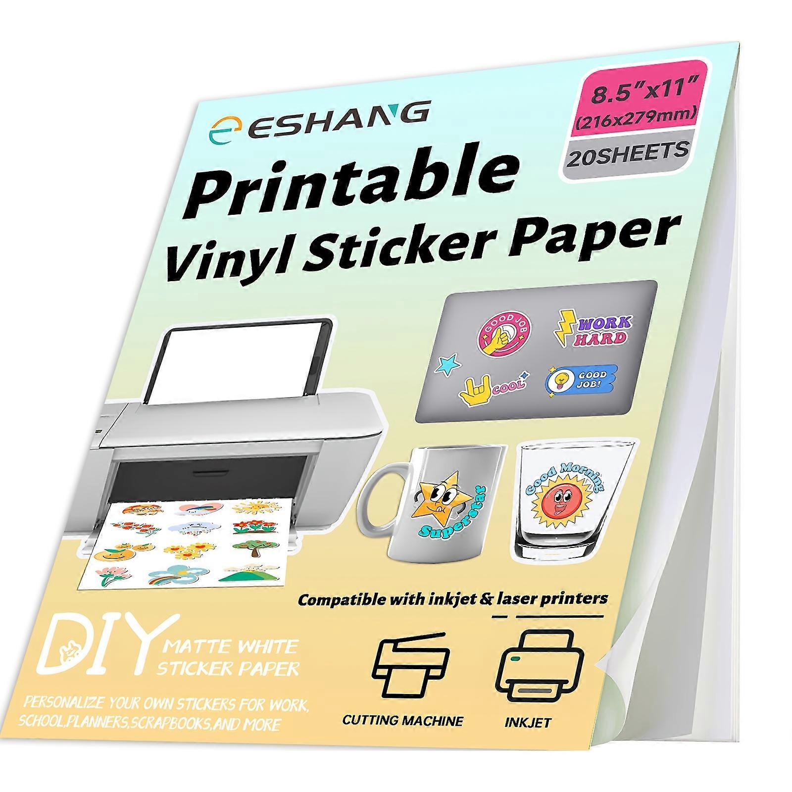 20 Sheets Letter Size Matte White Printable Vinyl Sticker Paper, 8.5" x 11" Compatible with Inkjet and Laser Printers Self-Adhesive Waterproof Matte