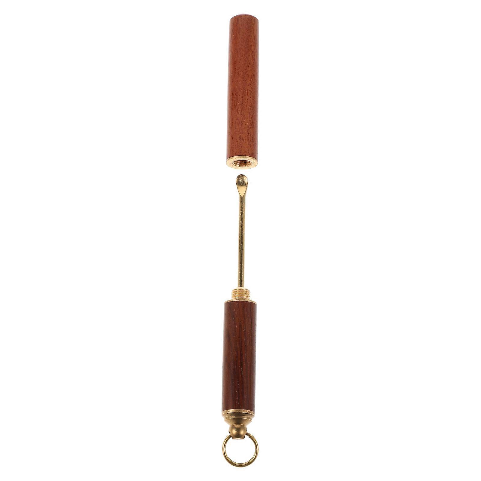 Earwax Scoop Metal Ear Pick for Adults Retro Wooden Design Coffee Brass Ear Blockage Solution 1Pcs