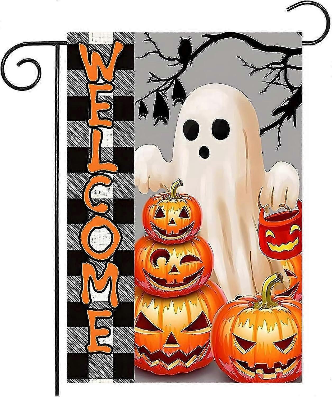 Welcome Garden Flags 12x18 Double Sided for Outside, Halloween Yard Flags for Outdoor Decor, Pumpkin Spooky Garden Flag Porch Decorations