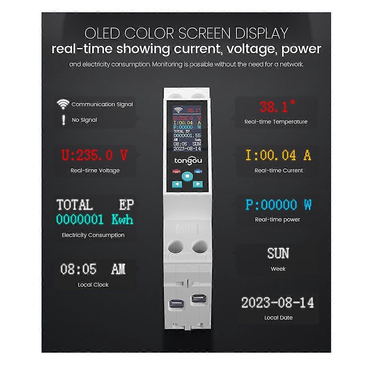 1-50A Smart Circuit Breaker TUYA MCB with LCD Display Current Under Voltage Wireless Remote Control