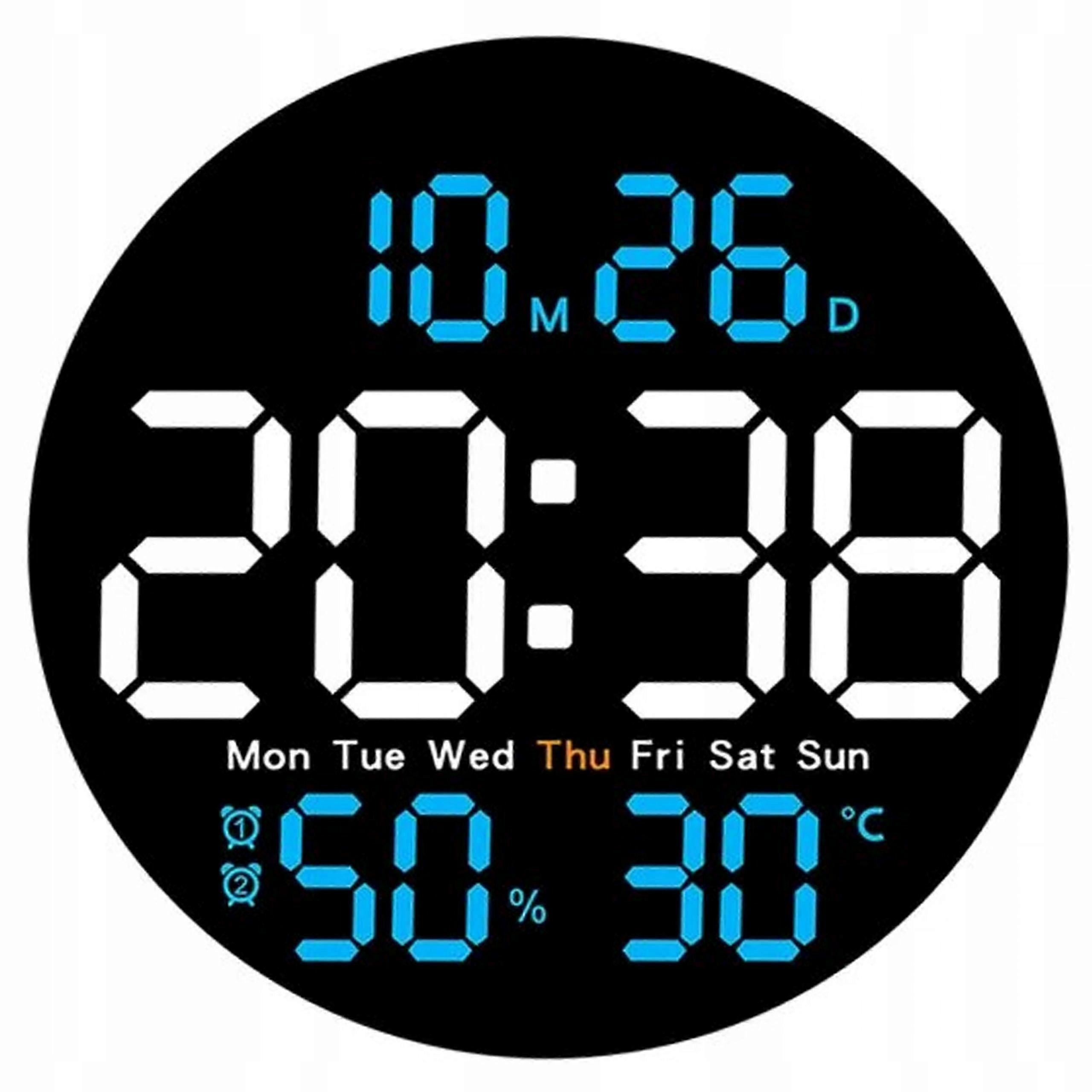 Electronic Led Wall Clock With Remote Control Temperature Humidity Date Alarm