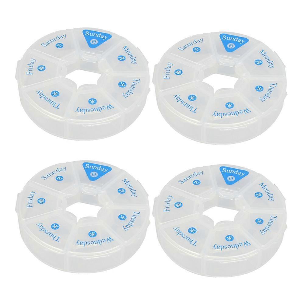 Round Storage Container Seven Compartments Pill Box for Weekly Use 4Pcs