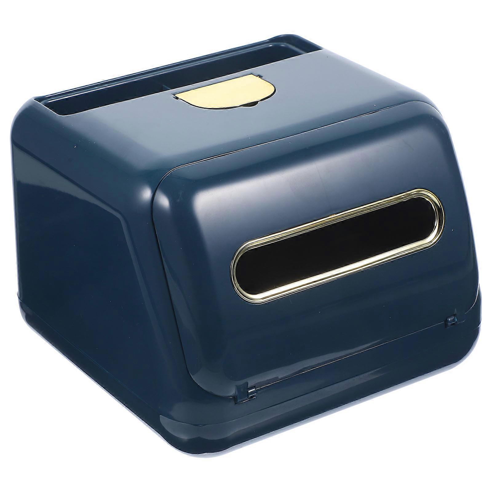 Tissue Box Storage Multi Function Paper Organizer for Storage Container Blue Plastic Abs Metal with Non Slip Pad 1Pack