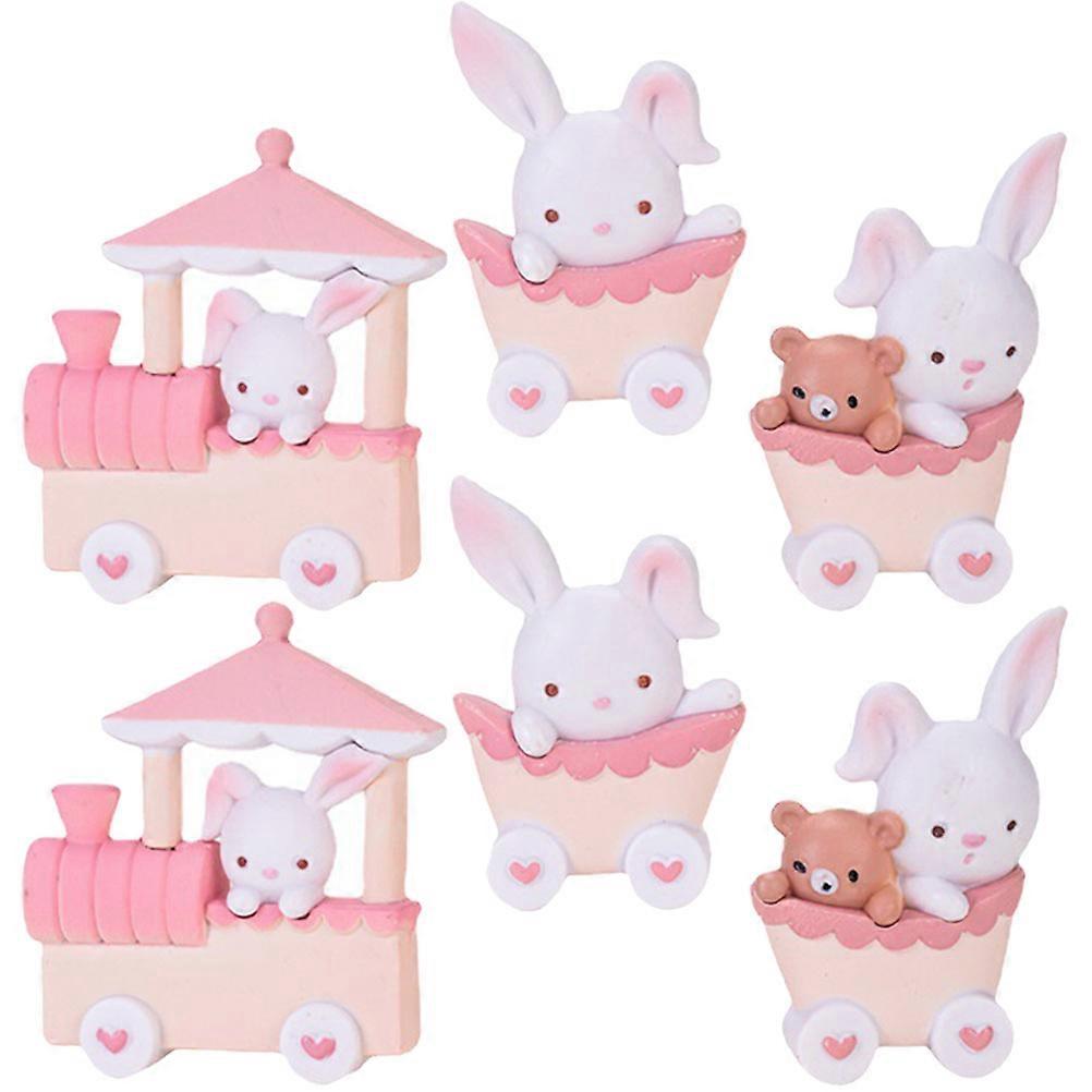 6 Sets Rabbit Train Statue Scene Decoration For Balcony Car Desktop Pink Bunny Figurine