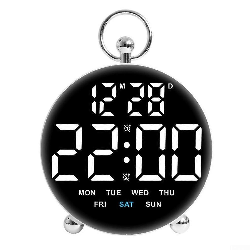 Smart Voice Controlled Round Alarm Clock White, Time Temperature and Date Display, Three Brightness Levels, Desk Clock