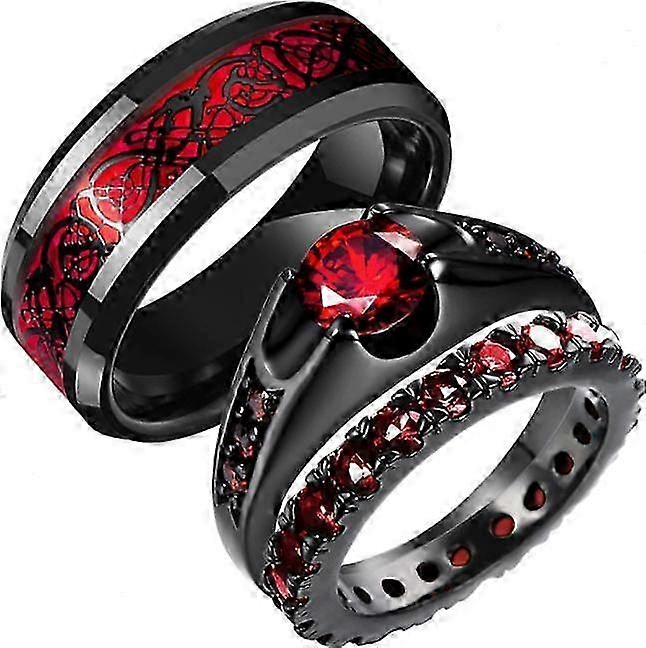 Jewelry Ruby Couple Ring Valentine's Day Gift Wedding Ring Sets 25-26