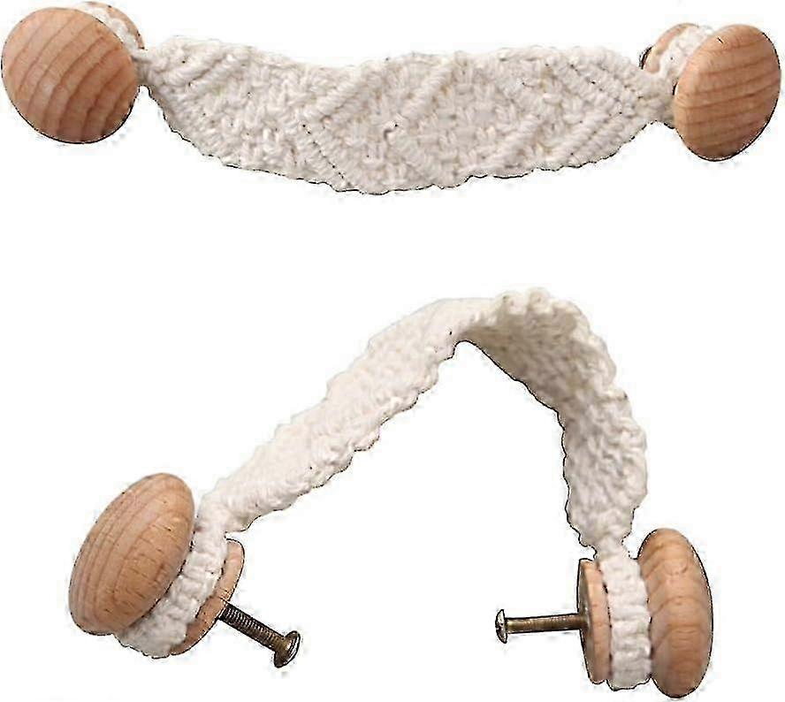 2 Pcs Bohemian Style Rope Knobs, Door Handle, Wooden Pulls, Drawer Cupboard Furniture Handles