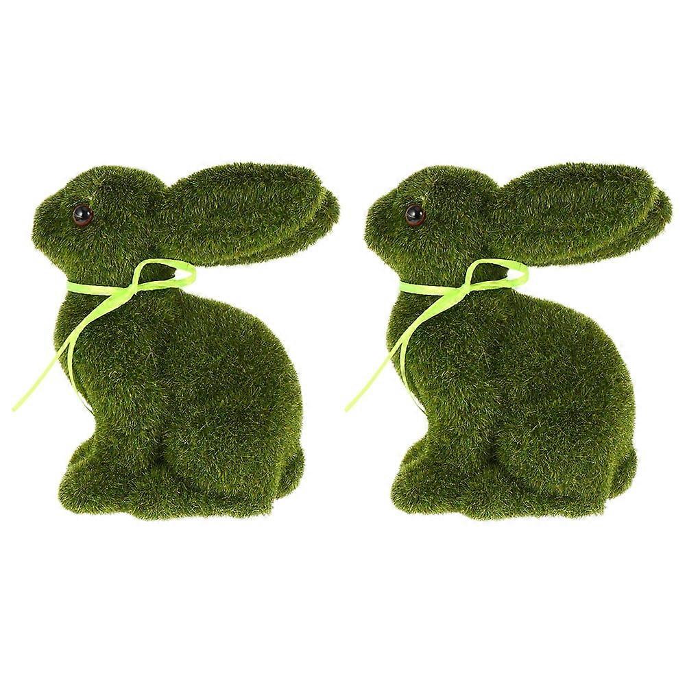 Guangmc 2Pcs Easter Flocked Bunny Moss Rabbit Figurine for Yard Decor
