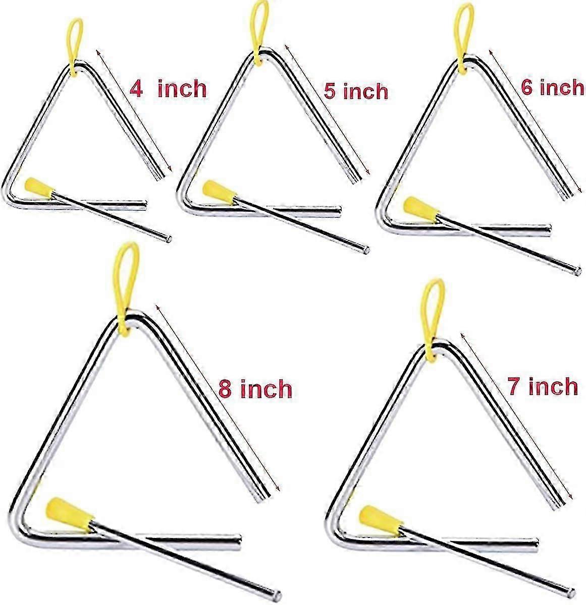 5 Pack Musical Triangle Instrument Set 4 5 6 7 8 inch Music Triangle with Striker for Kids Children