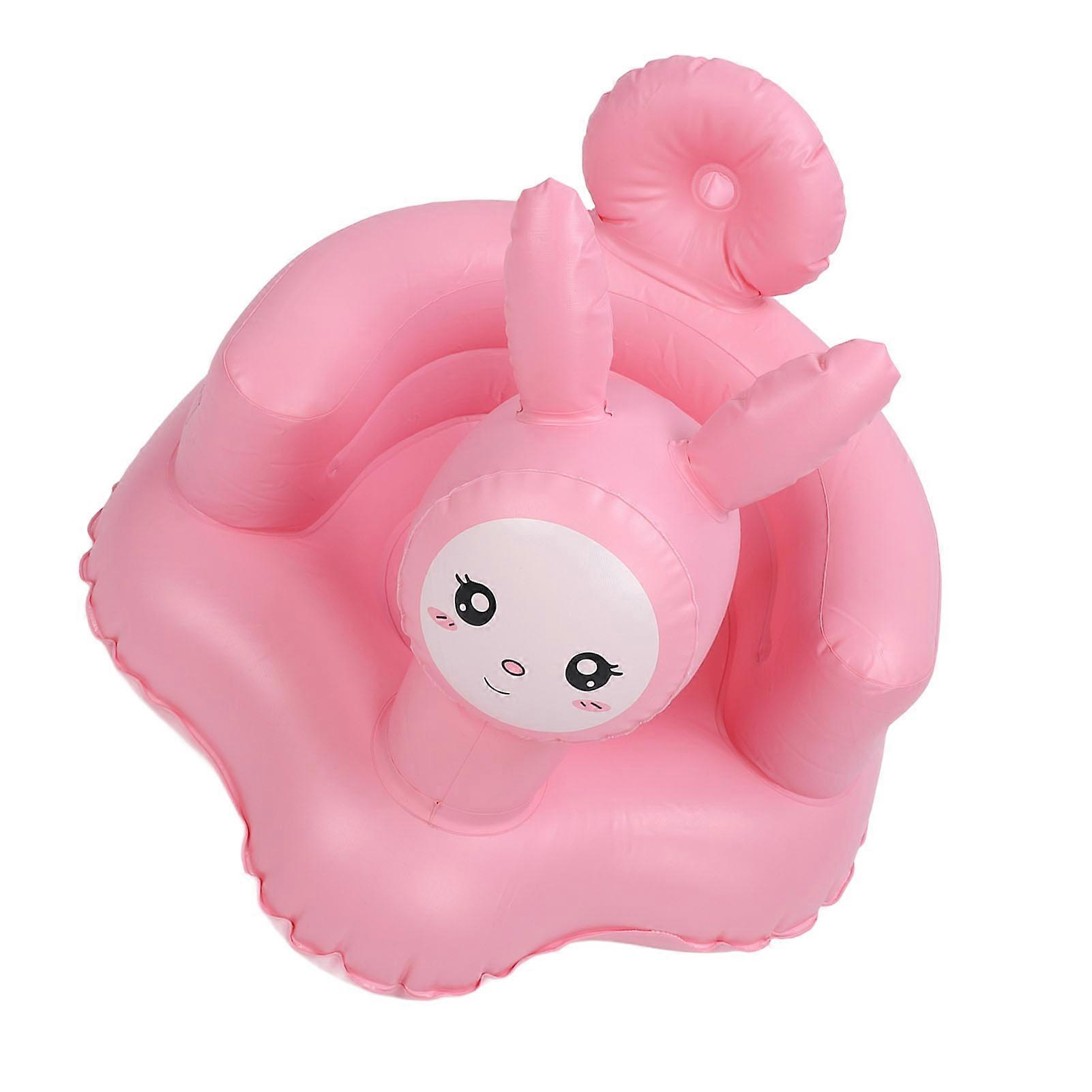 Inflatable Baby Chair Built in Air Pump Soft Cartoon Rabbit PVC Back Support Infant Learning Sofa for Sitting Up Bathing 