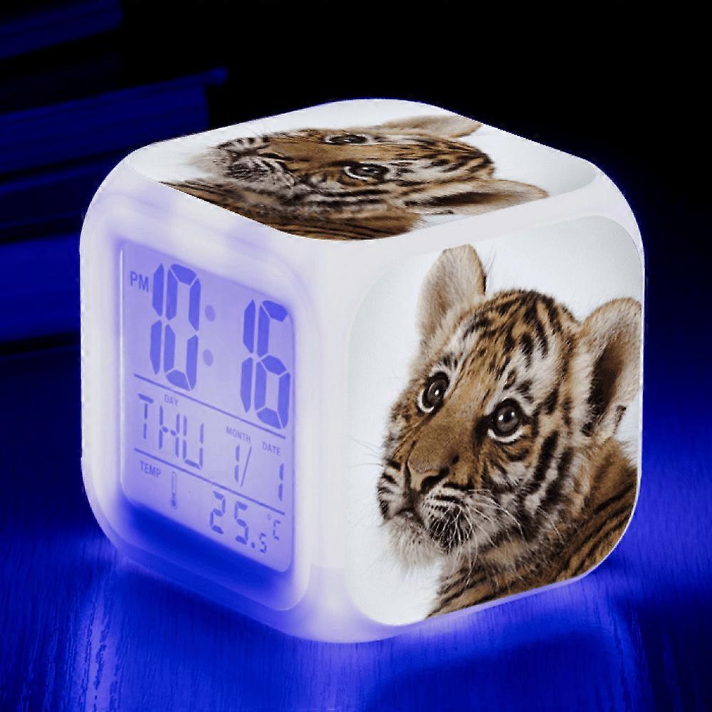 LED Alarm Clock with Tiger Pattern, Glowing Digital Desk Clock, Compatible with HTNL#939, Colorful Gift for Kids & Adults