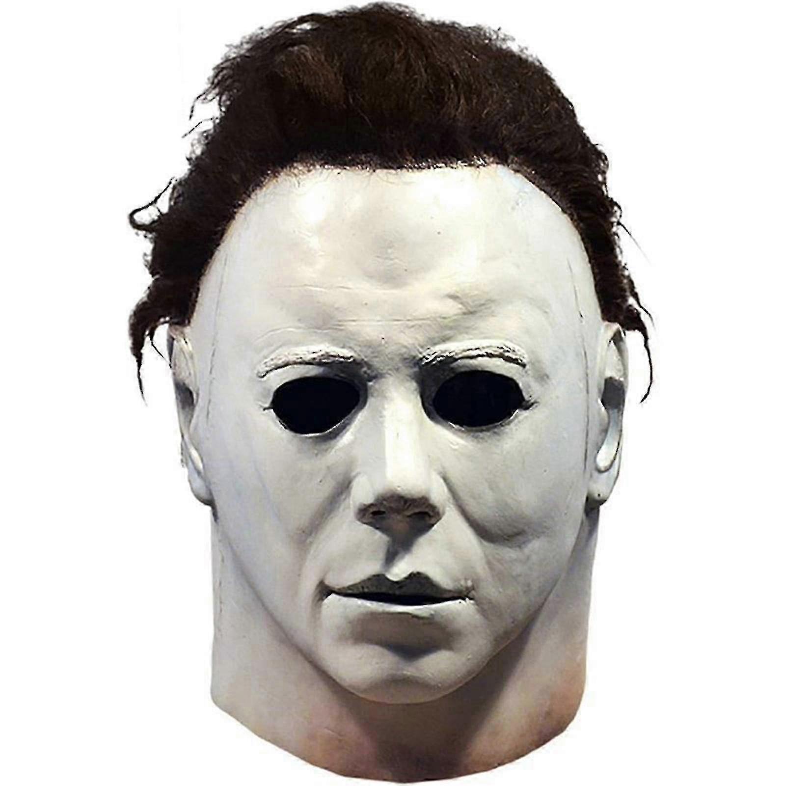 Halloween Scar White Michael Myers Mask Högkvalitativ Latex Verklighetstrogen skräck Vit Ansikte Huvudbonader Med