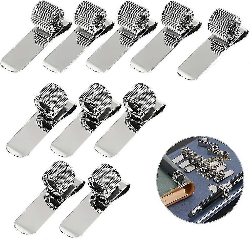 Stainless Pen Holder Clip For Notebook And Clipboard With Spring 5 Top & 5 Side