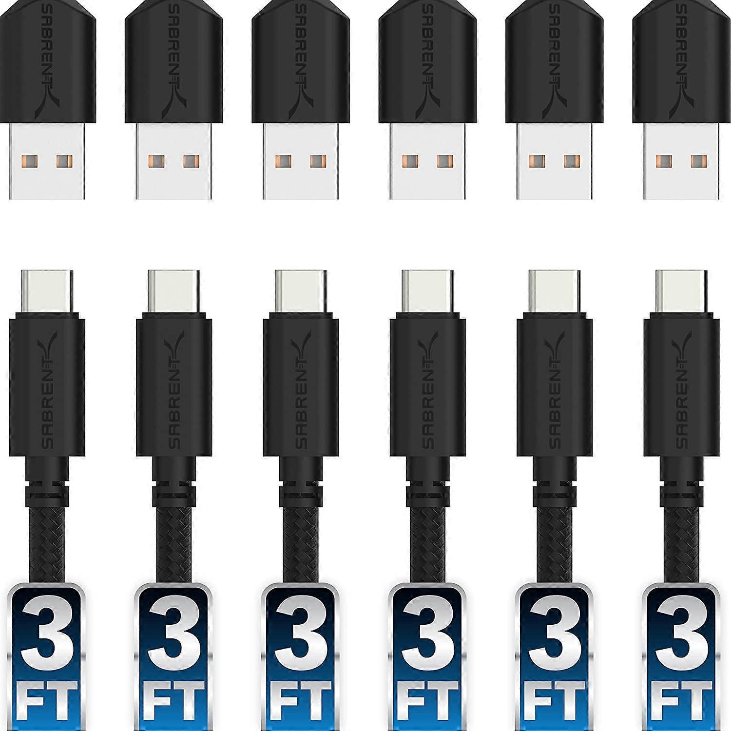 [6-Pack] 22AWG Premium 3ft USB-C to USB A 2.0 Sync and Charge Cables [Black] (CB-C6X3)