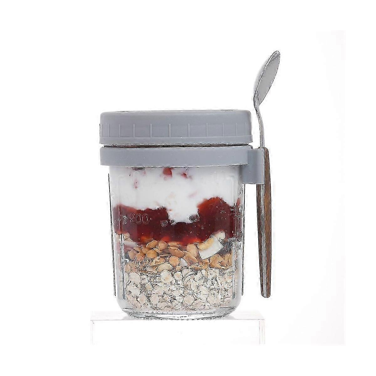 overnight oats jar with lid and spoon reusable glass container with measurement marks