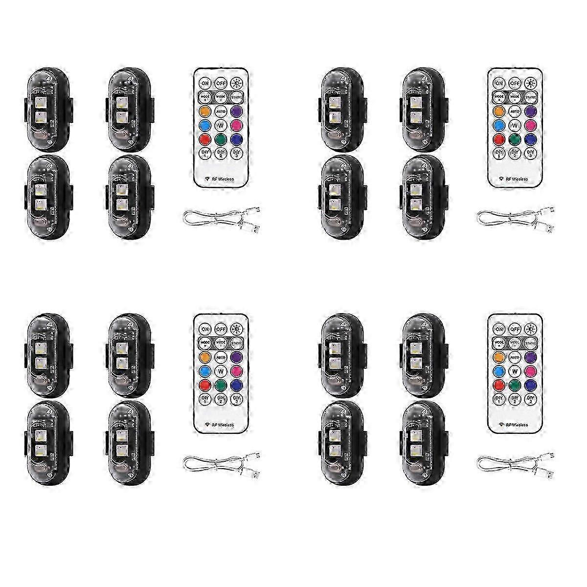 16PCS Wireless LED Strobe Lights with Remote Control, 8 Colors USB Charing Waterproof Emergency War Edition 0820
