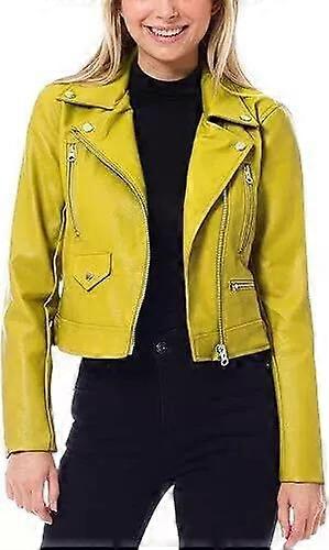 Women's 100% Stylish Yellow Authentic Soft Lambskin Biker Leather Jacket Zip Up