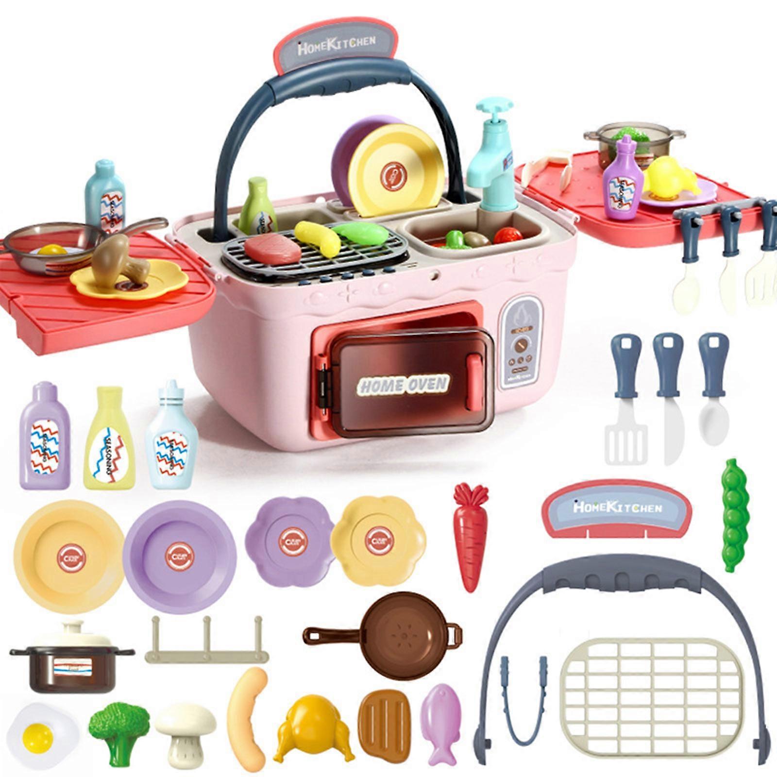 Interactive Educational Kitchen Playset For Children Ages 3+ With Cooking Tools And Removable Storage Compartment  Pink