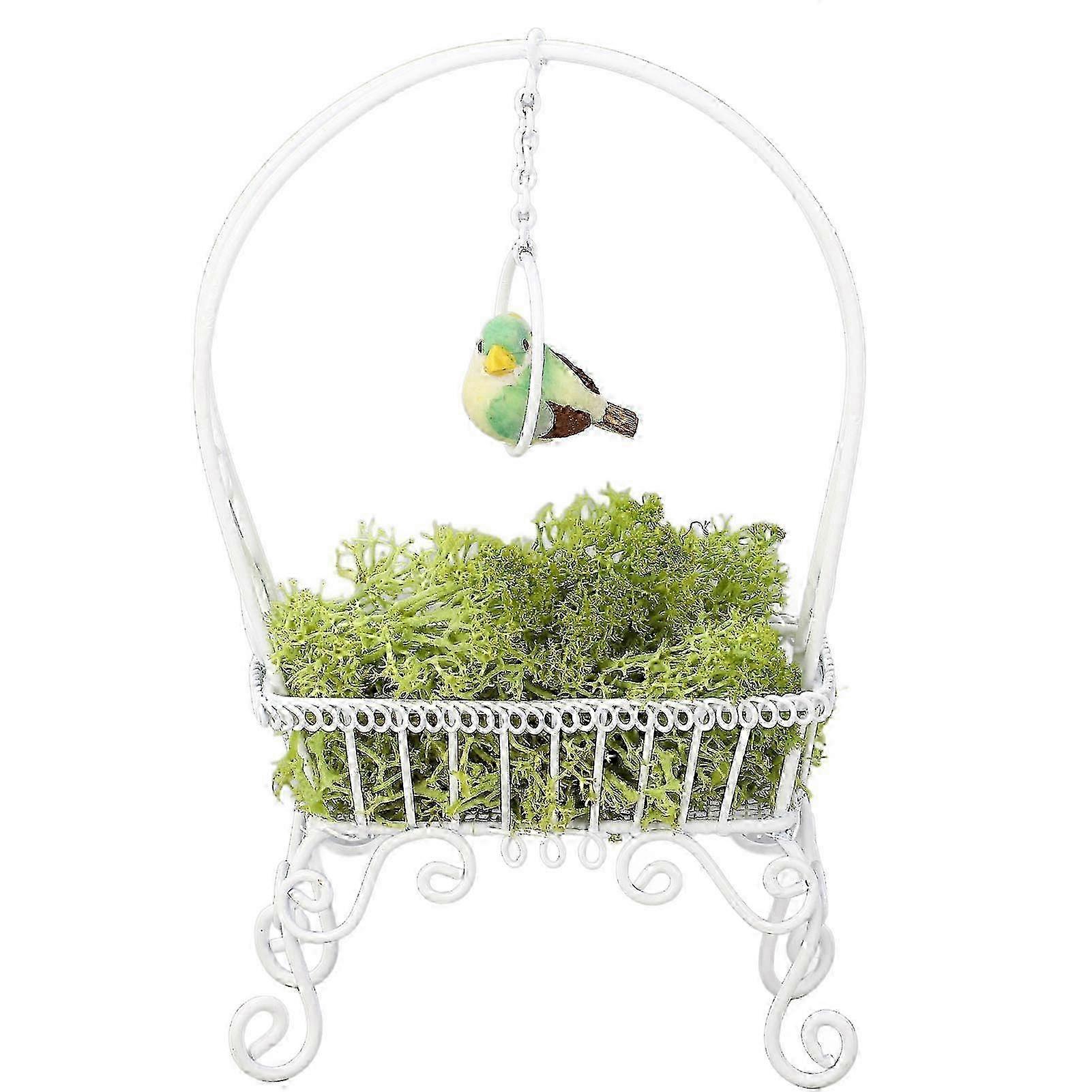 1: 12 Standing Bird Ring Metal Structure Decorative Miniature Freestanding Bird Swing with Artificial Grass