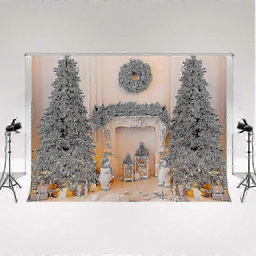 Festive Holiday Scene Backdrop for Photography with Tree and Fireplace Studio Background