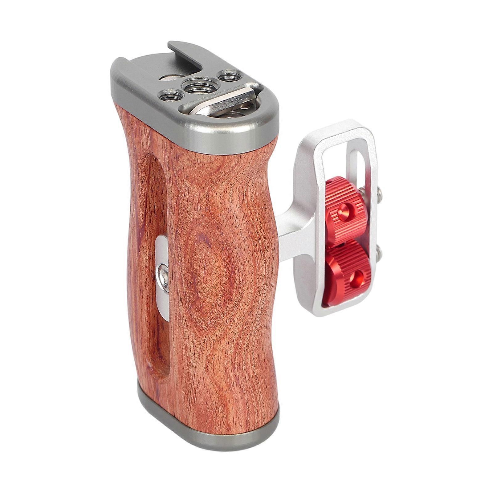 Wooden Rotatable Handle Side Handgrip with 1/4inch Screws for Digital Camera DSLR Camera Cage with Cold Shoe Mount  T