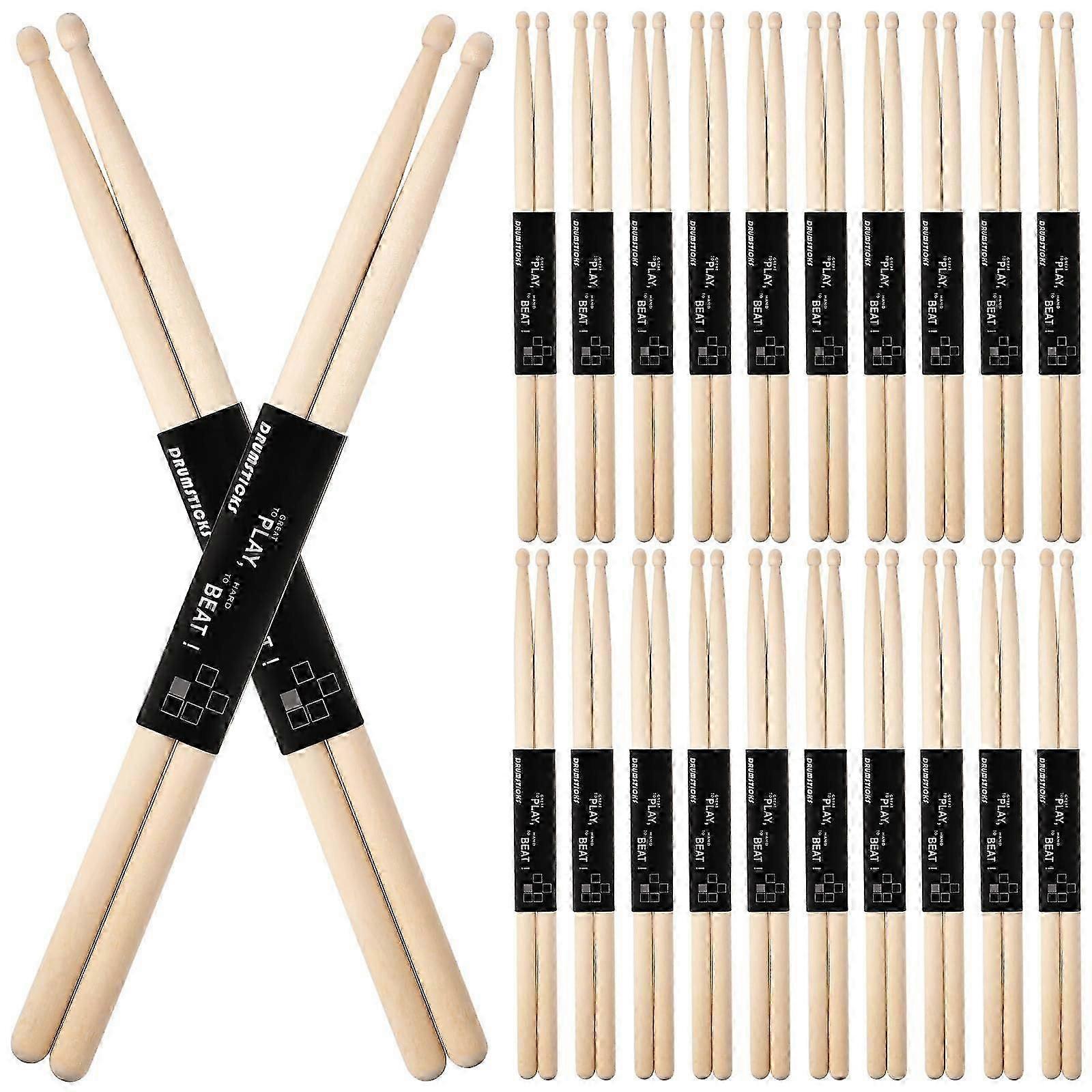 36 Pairs Maple Drumsticks with Round Wood Tip for 5B Size Classic Percussion Instruments for Adults and Kids