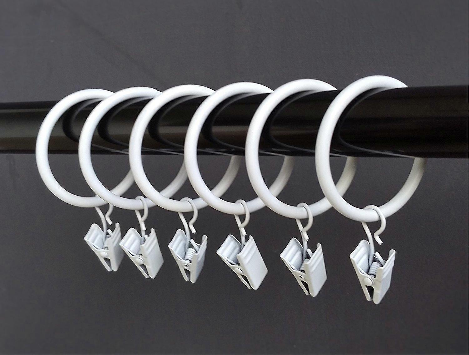 1.25 Inch White Metal Curtain Rings with Removable Clips, Smooth Glide for Drapes, Set of 28