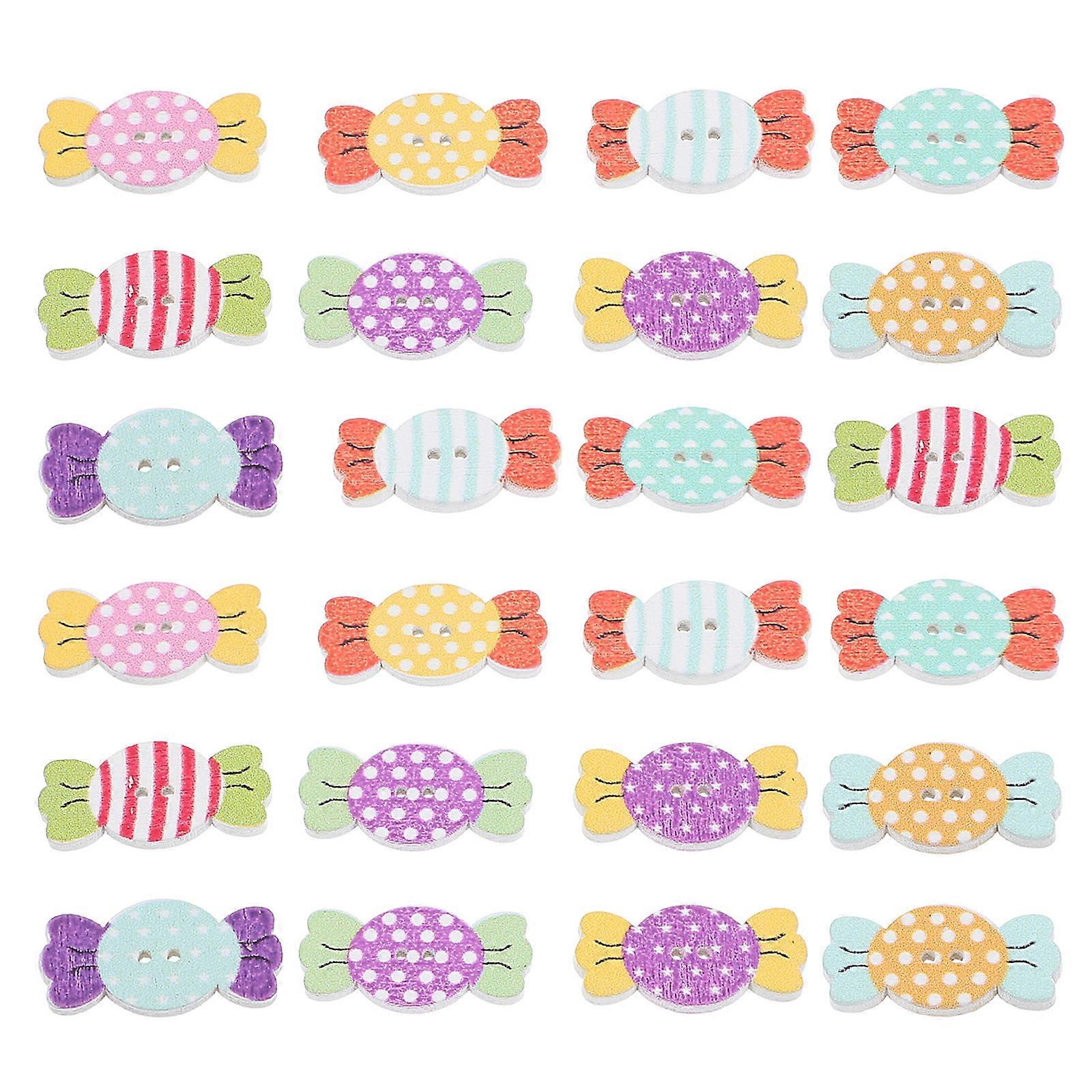Decorative Wood Buttons Colored Candy Shaped for DIY 50Pcs Craft Buttons