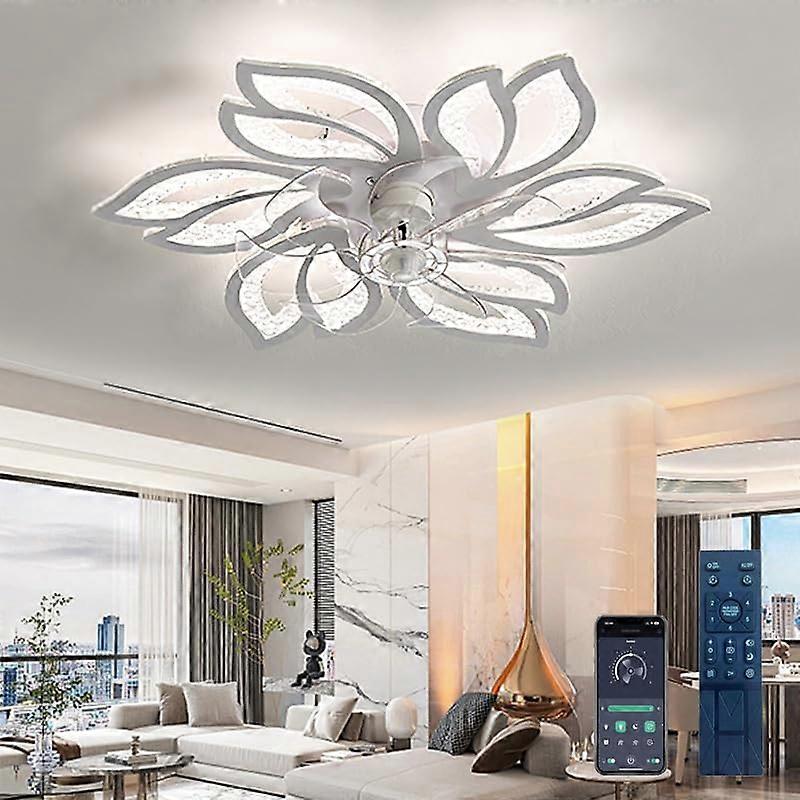 LED Ceiling Fans with Lights 6 Speed Silent Reversible DC Ceiling Fans Remote And Timer White For Living Room Bedroom