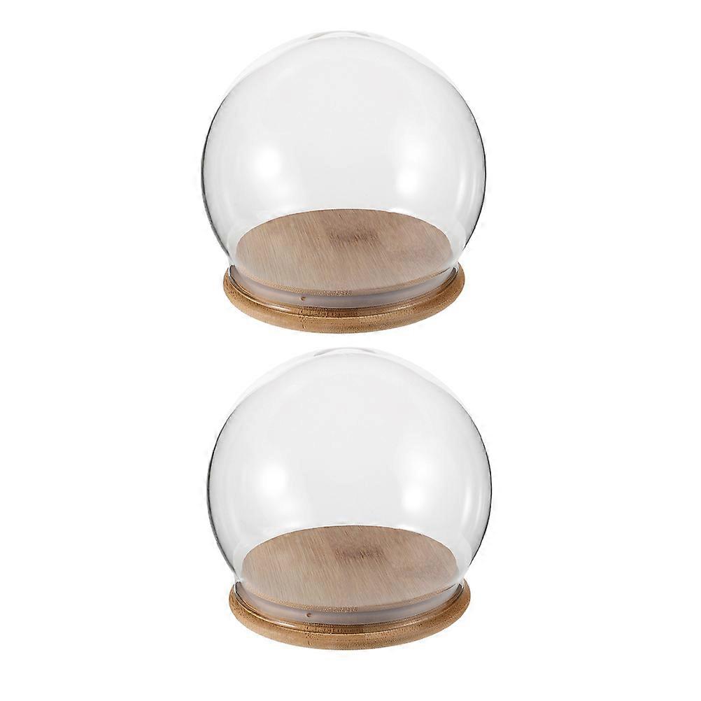 2Pcs Transparent Glass Snow Globe Dome for Home Display Cloche with Base