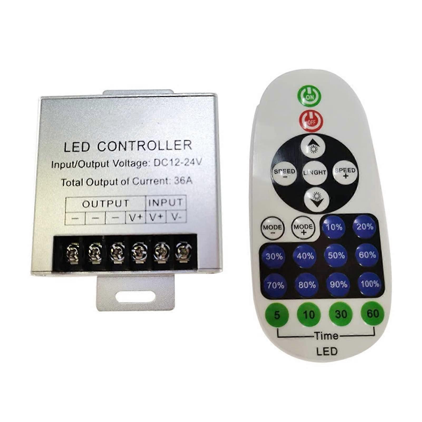 LED Strip Light Controller 360W Single Color DC1224V Dimmer Switch with 23Key IR Remote