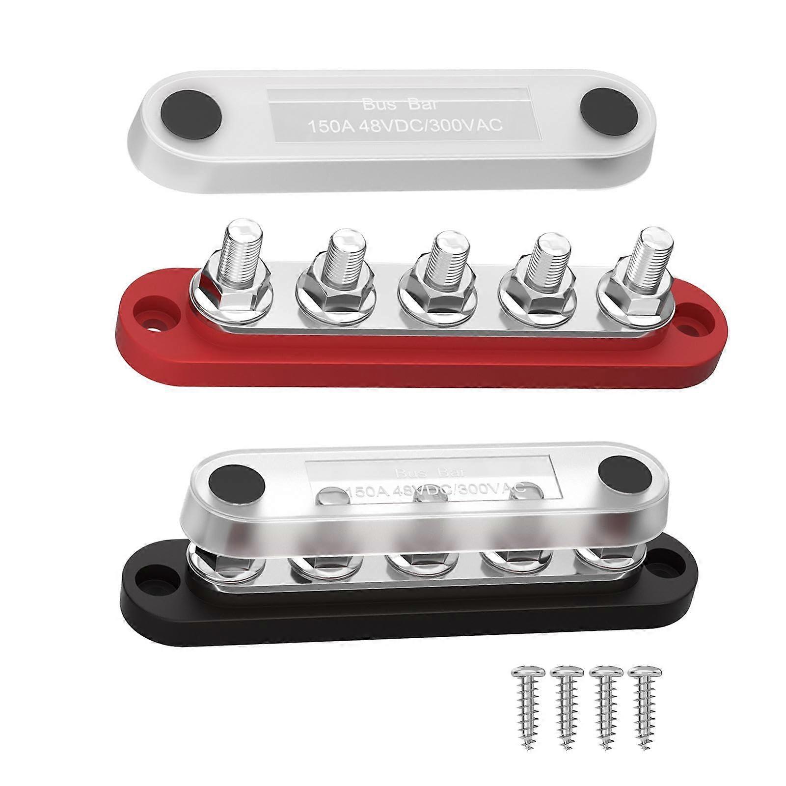Marine Bus Bar with Screw Terminals, Red and Black Automotive Power Distribution Block Copper Plate
