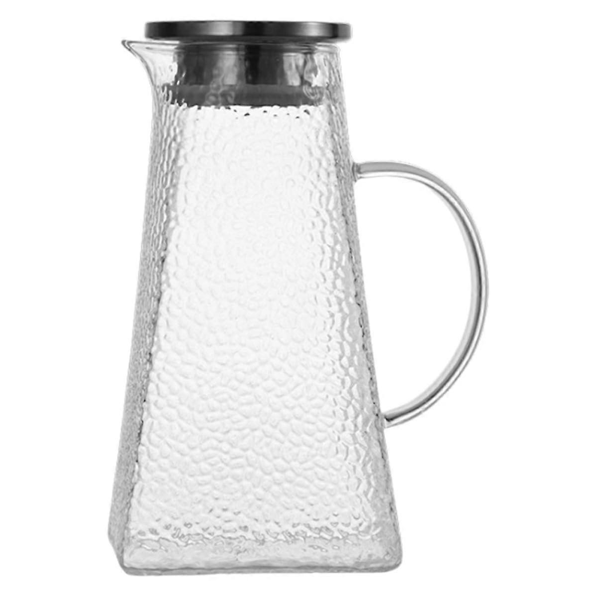 Glass Water Pitcher 1.2L Hammer Pattern with Airtight Lid, Square Bottom Glass Jug for Juice and Tea