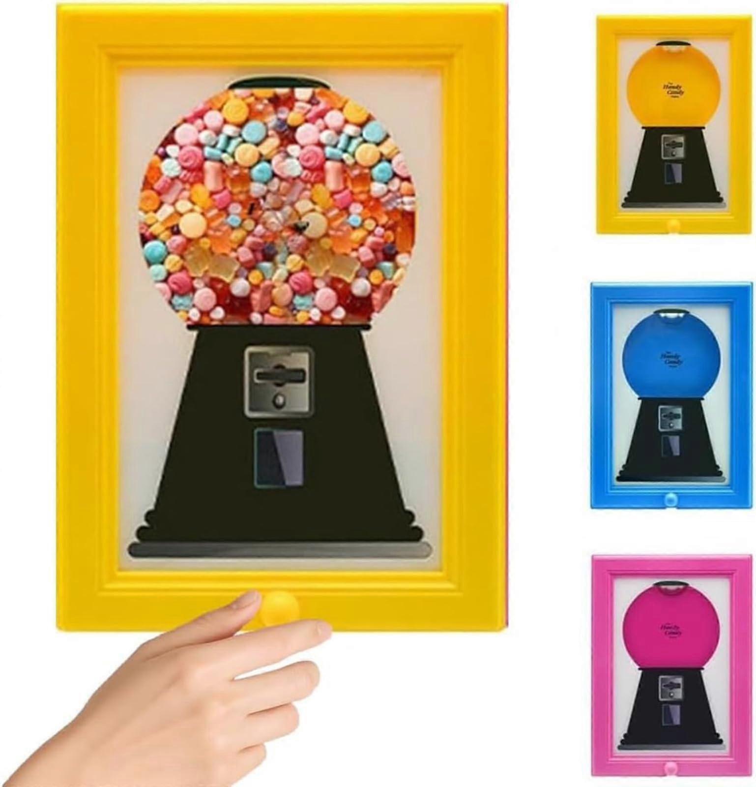 Candy Dispenser Picture Frame with Dual Purpose Design, Wall Mounted Gumball Machine for Home Decor, Pink and Yellow