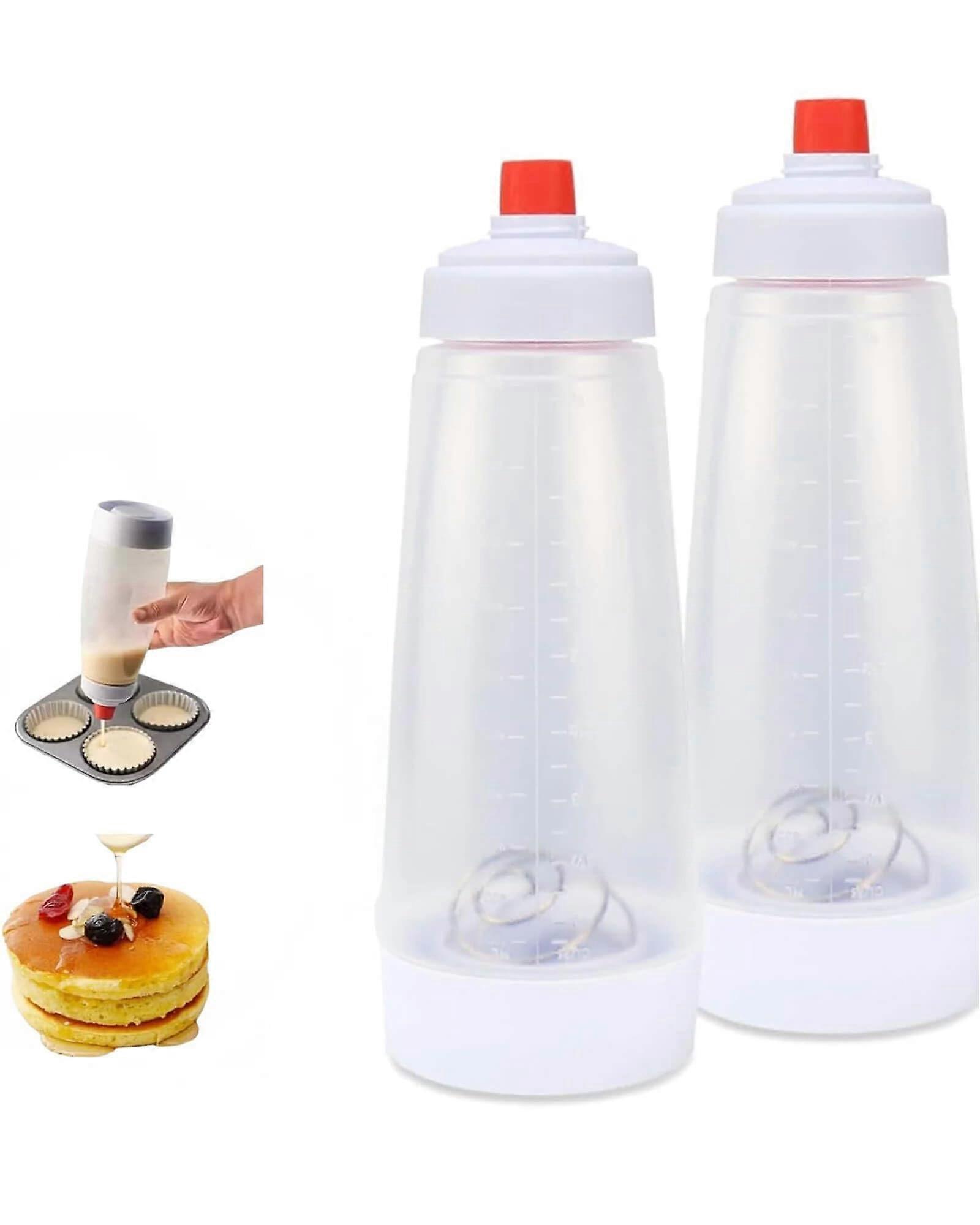 Pancake Batter Dispenser with Whisk, 33oz LeakProof Mixer Bottle for Waffles Muffins Cupcakes