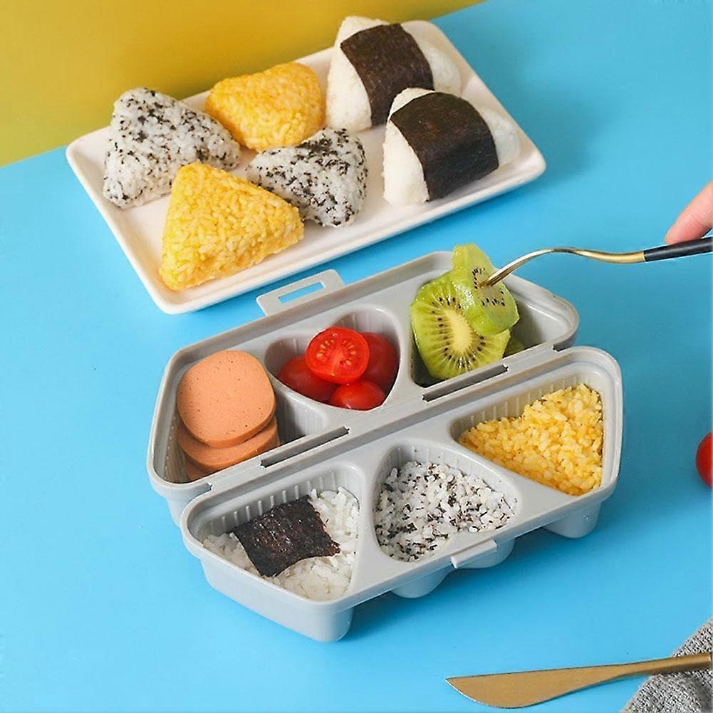6 Cavity Triangle Onigiri Mold Rice Ball Maker with Lid for Uniform Sushi Bento 1 Set Blue