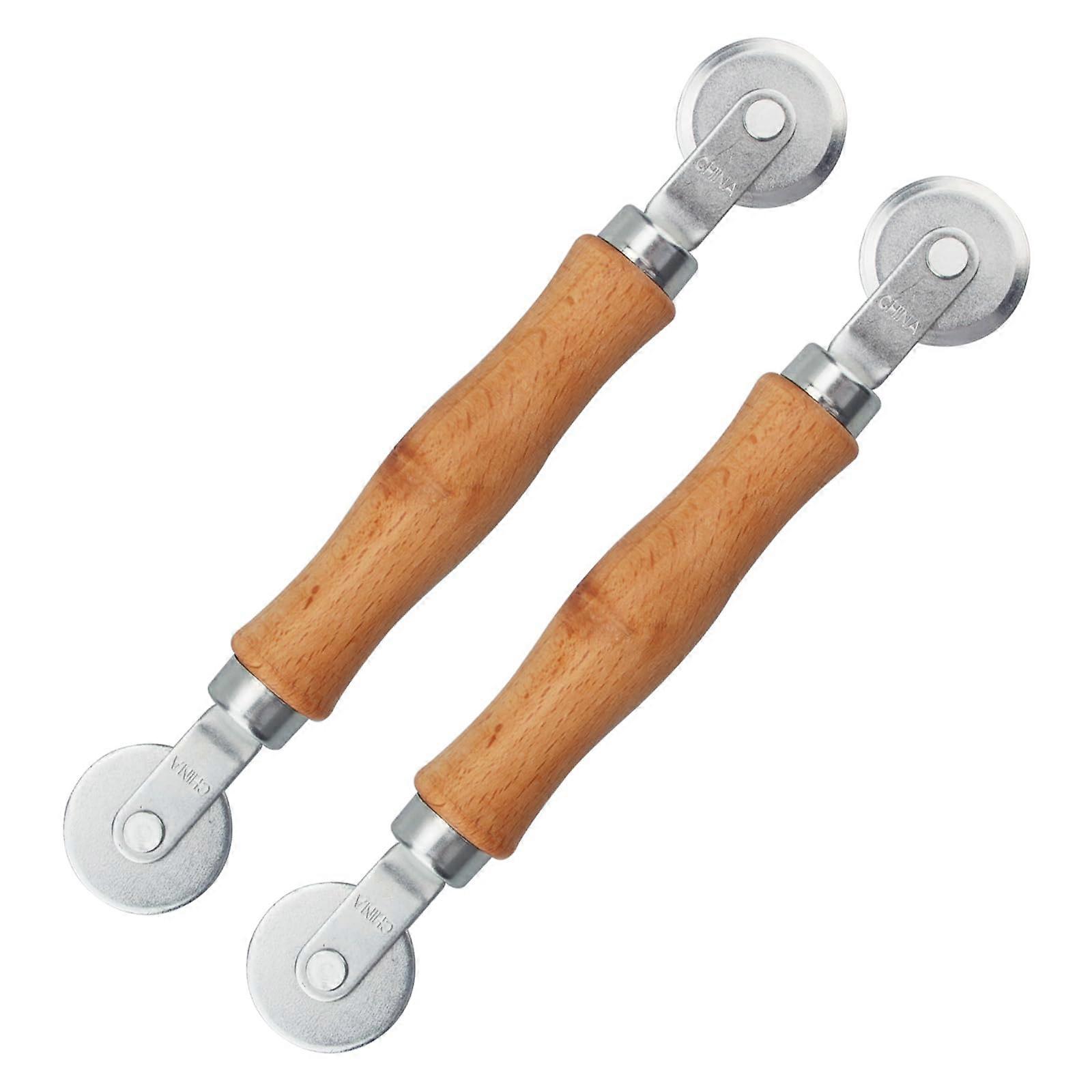 Screen Rolling Tool Dual Steel Spline Roller for Window and Door Screens with Wooden Handle 2 Pack