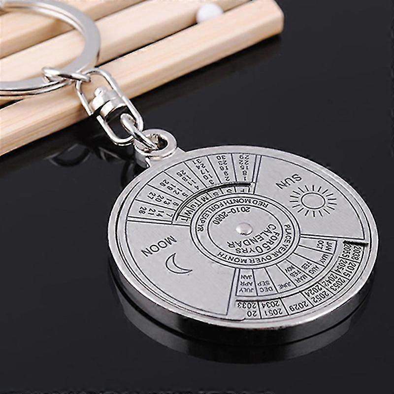 50 Years Perpetual Calendar Keyring Keychain Silver Alloy Key Chain Ring Keyfob