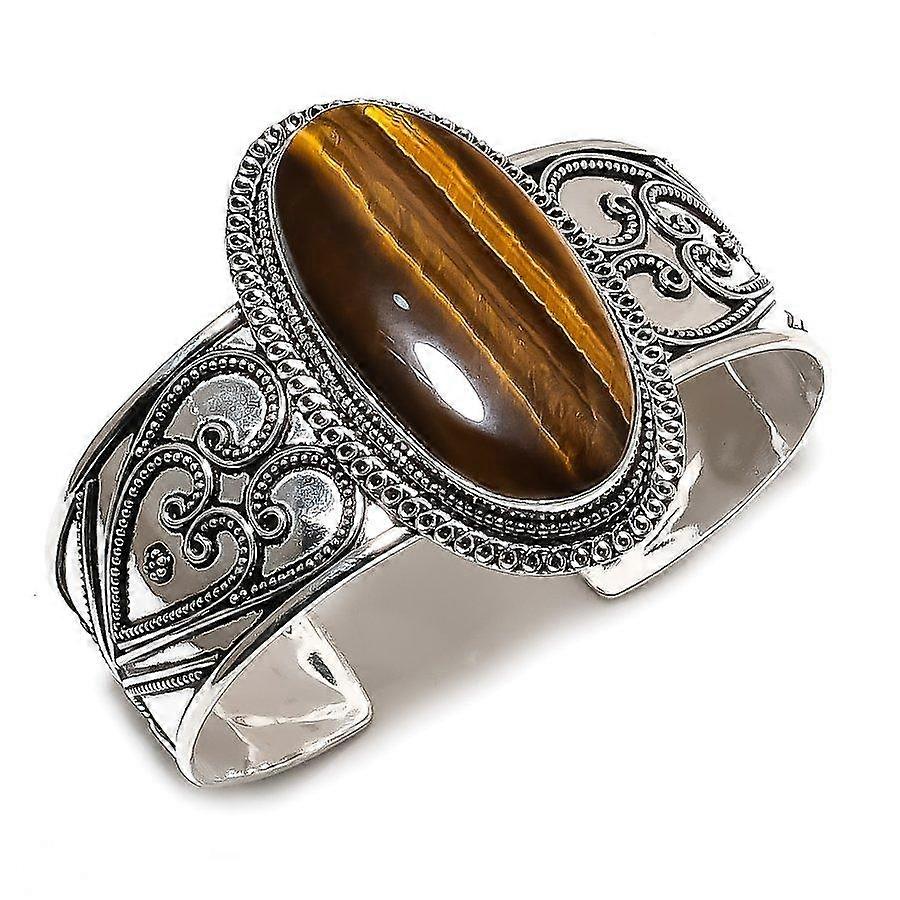 Tiger Eye Gemstone 925 Sterling Silver Cuff Bangle Adjustable