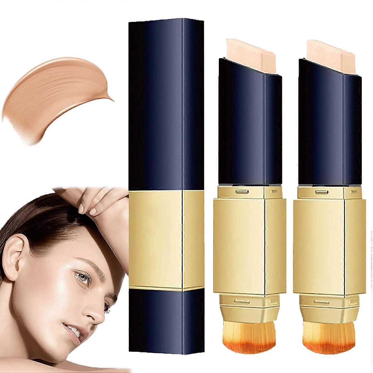 2in1 Color Changing Foundation and Concealer Stick with Brush, Long Lasting Full Coverage Ivory