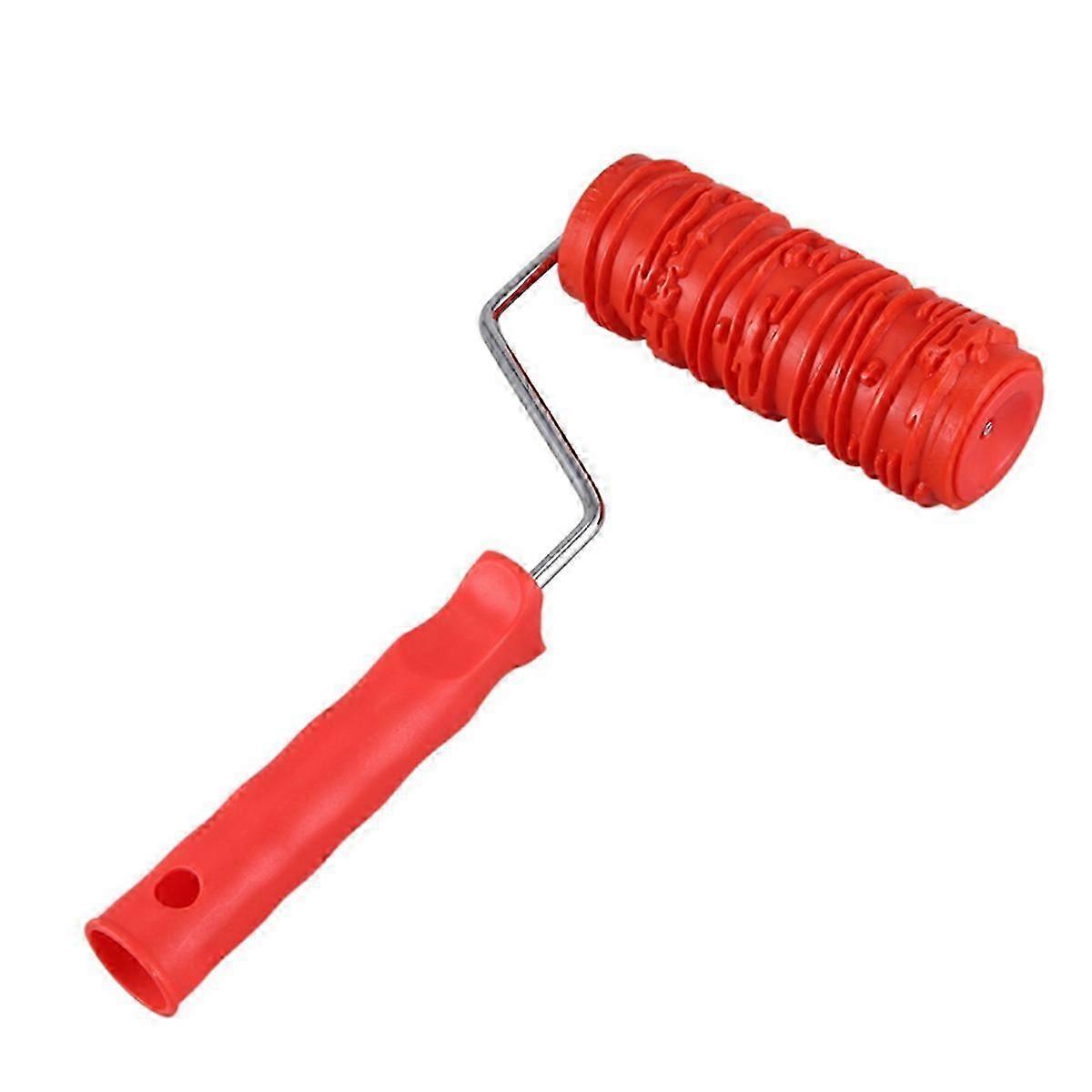 6 Inch Painting Roller with Handle Rubber Wood Pattern for Wall Red