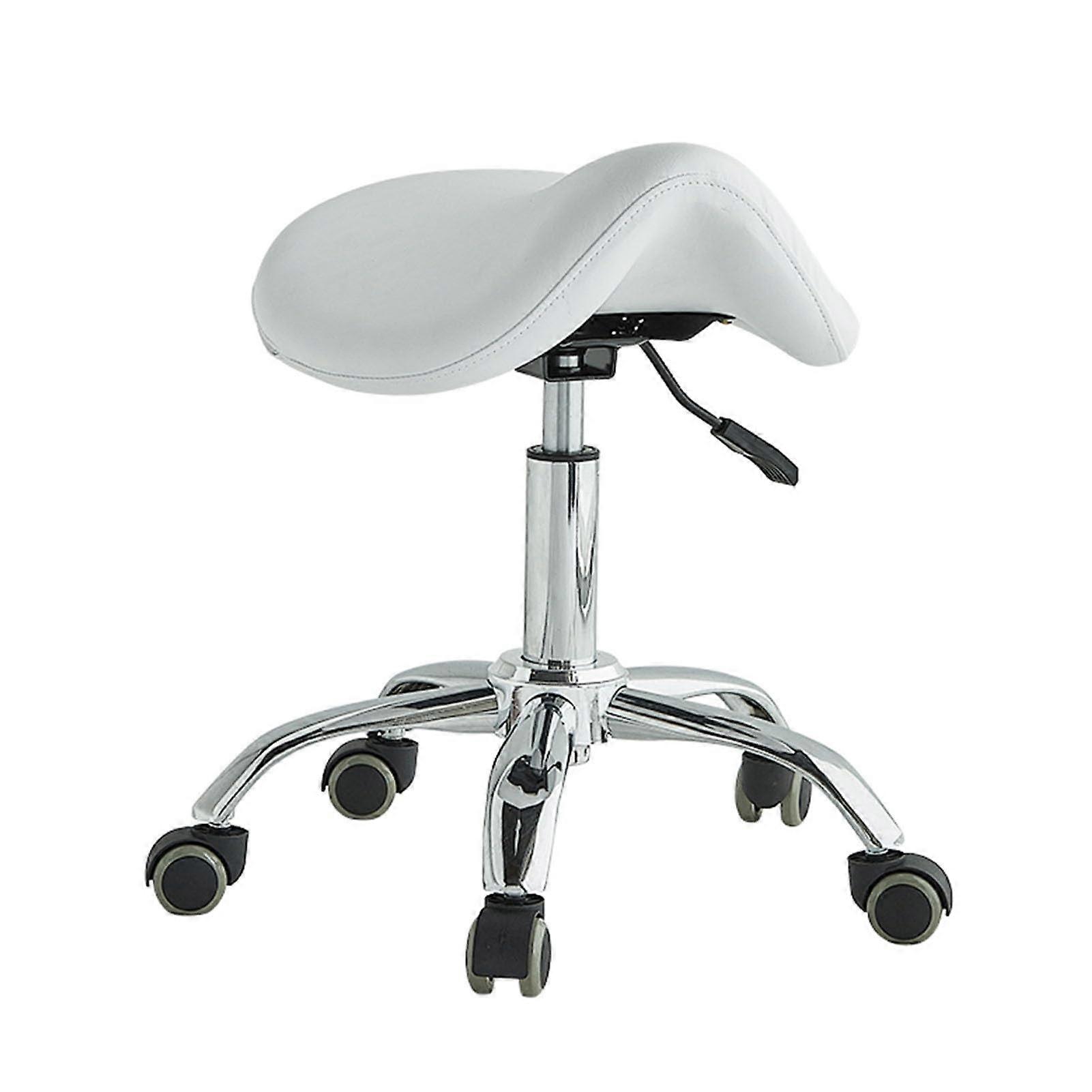 Ergonomic Saddle Stool with Wheels Adjustable Height PU Leather for Salon Office Home White