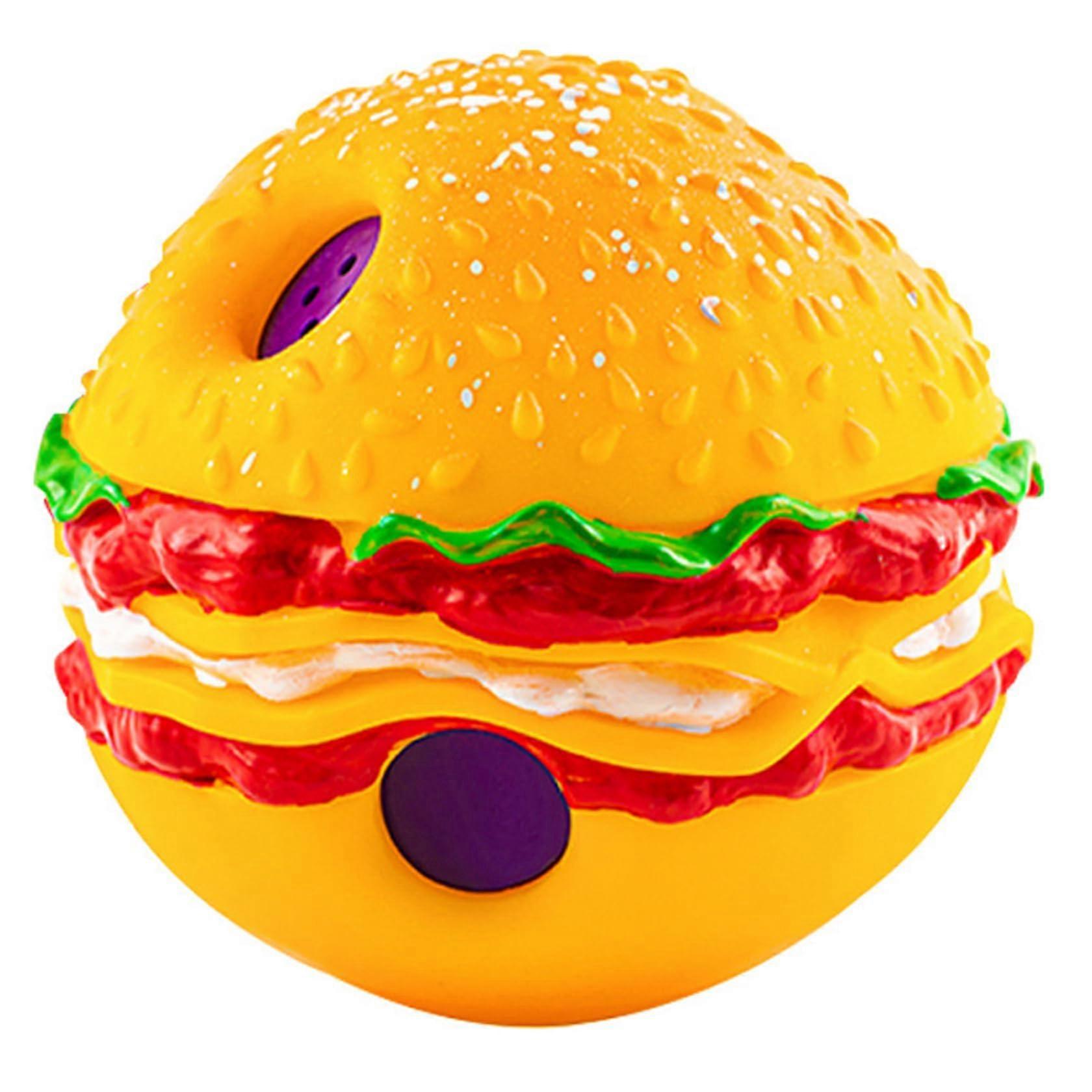 Indestructible Dog Ball 5.5 Inch Hamburger Shape Squeaky Toy BiteResistant for Interactive Play