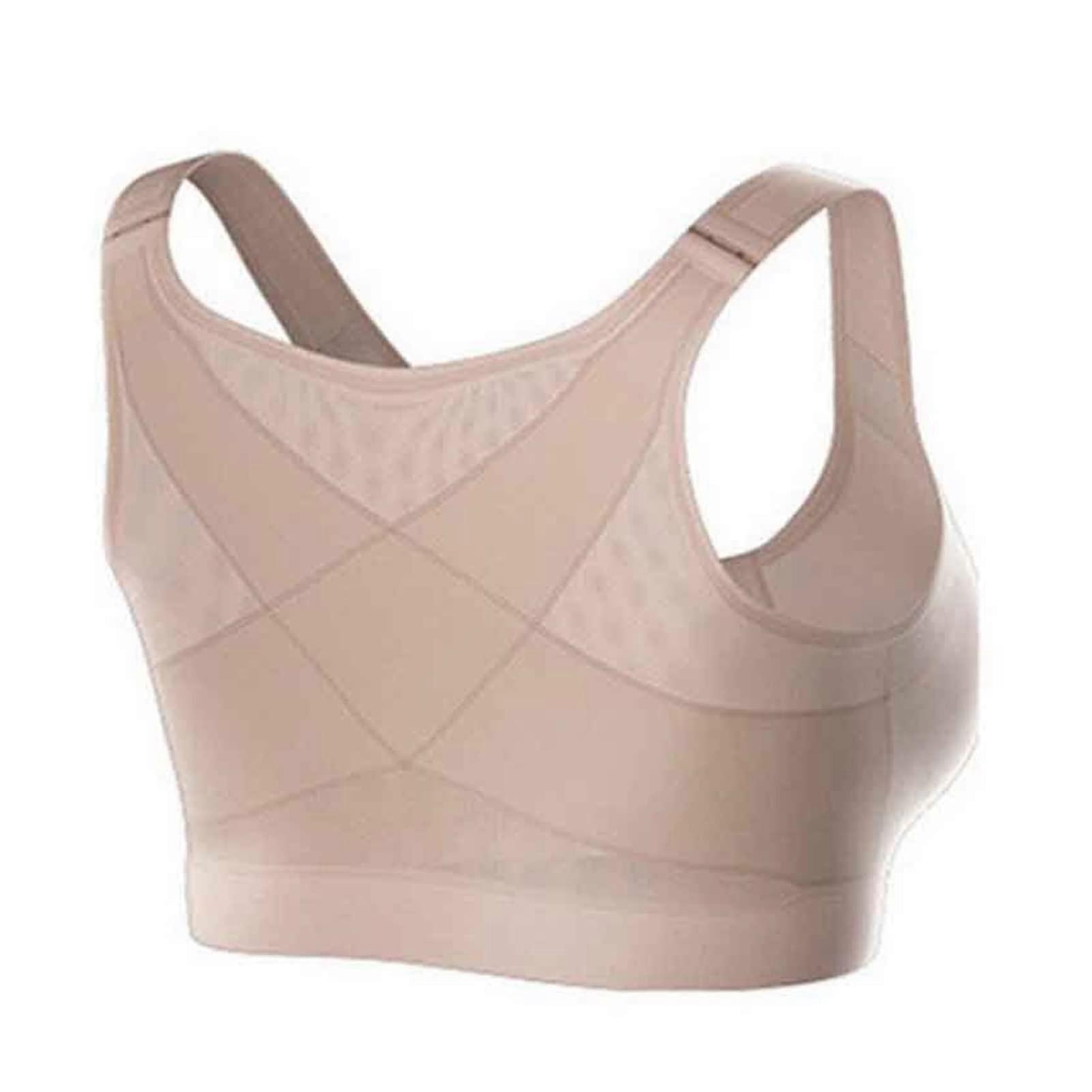 Women's Back Support Posture Corrector Bra with Adjustable Front Closure Wireless Comfort Fit Beige M