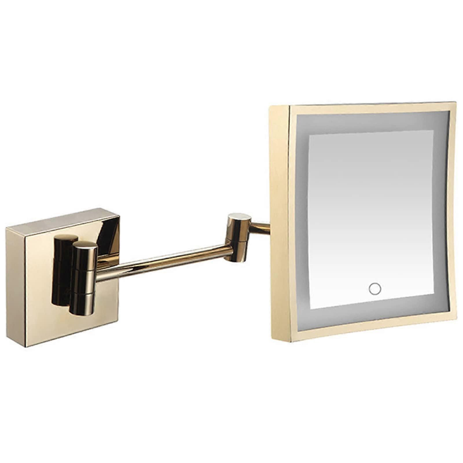 LED Lighted Makeup Mirror Wall Mounted Vanity with 3X Magnification, Gold PlugIn Square Design