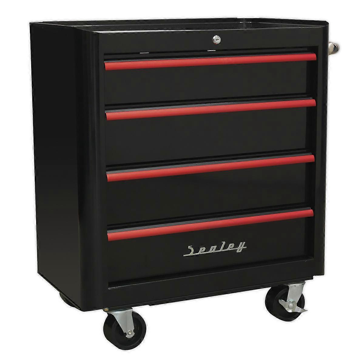 Sealey Ap28204Br Rollcab 4 Drawer Retro Style- Black/Red Anodised Drawer Pulls
