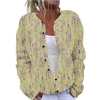 Gilet en maille à carreaux pour femme, col rond, poignets longs fuselés, boutons surdimensionnés, tissu doux et confortable, blouse imperméable (Jaune n° 3, 3XL)